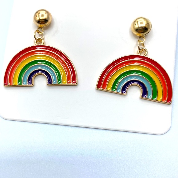🍄3 for$25 Gold Rainbow Small Dangly Earrings - Picture 2 of 2